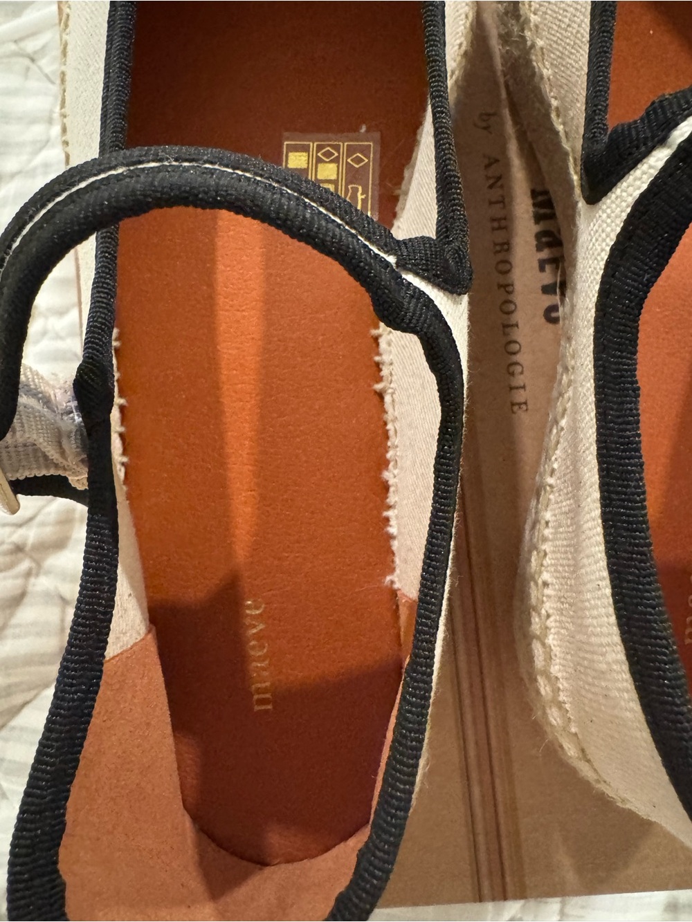 Maeve Cream Espadrille Mary Jane Flats with Black Trim - Picture 7 of 8
